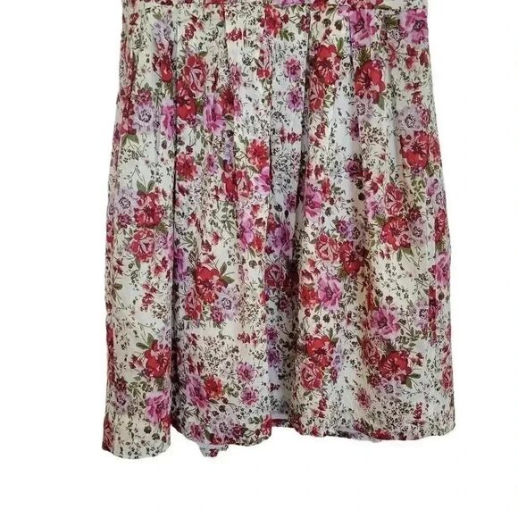 Forever 21 Women's White, Red & Pink Cotton Floral Sleeveless A-Line Lined Dress - Picture 9 of 11
